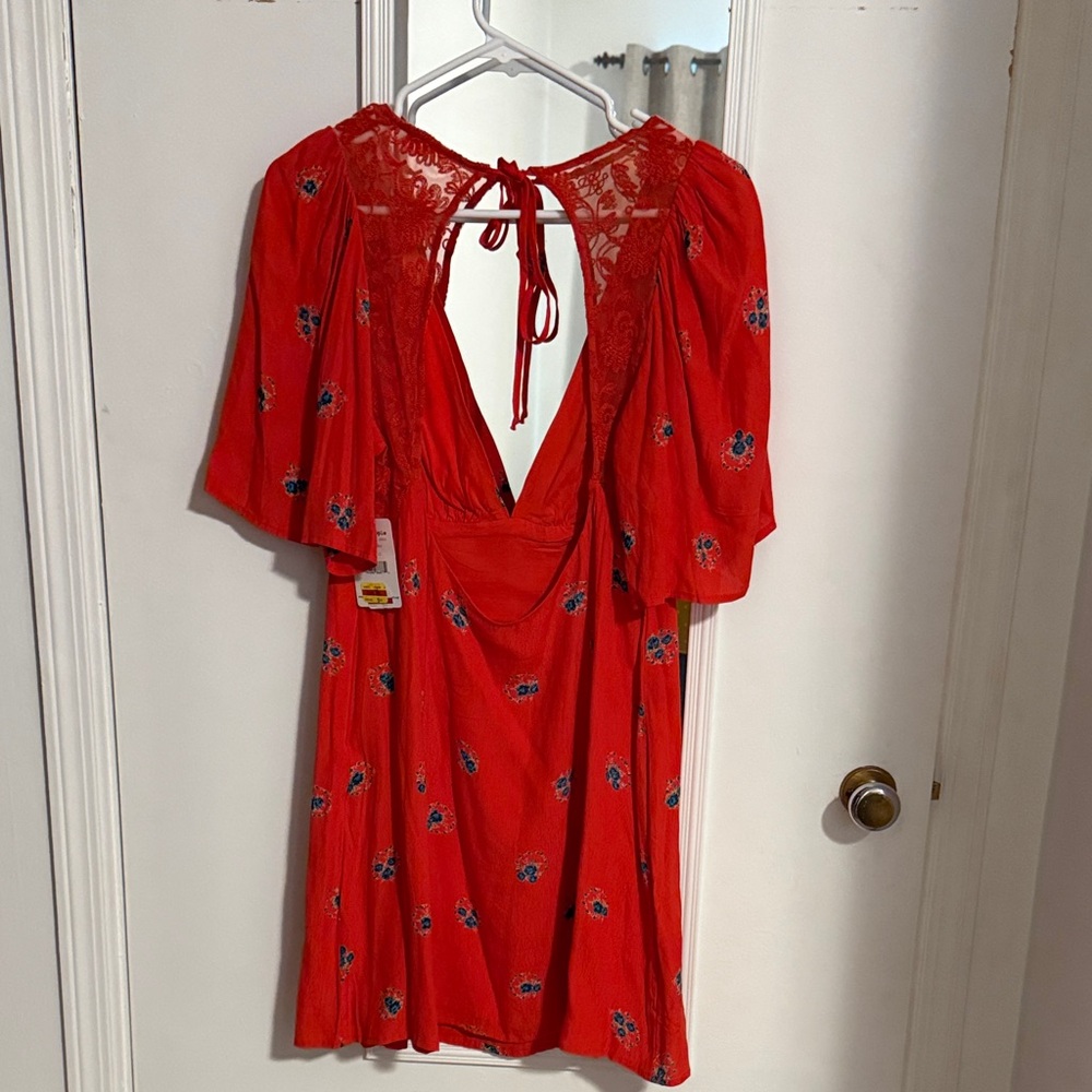 Free People Red Floral Backless Dress - Picture 2 of 3